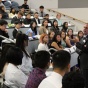 Dean Pollack welcomes students during Orientation. 