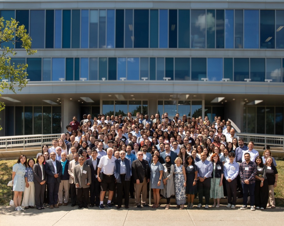 Attendees of 16th Buffalo Pharmaceutics Sympsoium outside UB Pharmacy Building. 