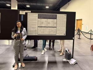 Mokshada Kumar, PhD student in the Department of Pharmaceutical Sciences, with research poster at ASCPT 2026 Annual Meeting. 